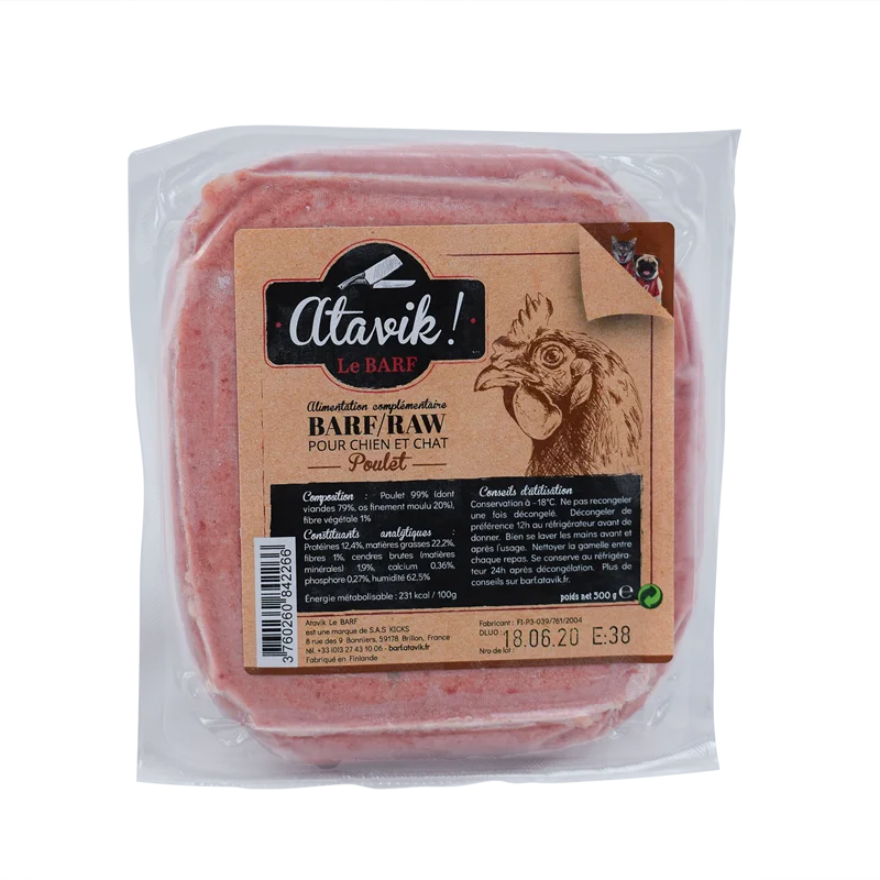 BARF raw feeding hache poulet pour chien et chat