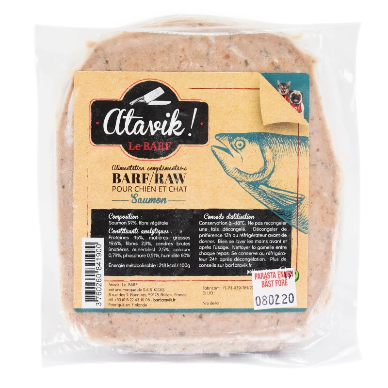BARF raw feeding hache saumon pour chien et chat